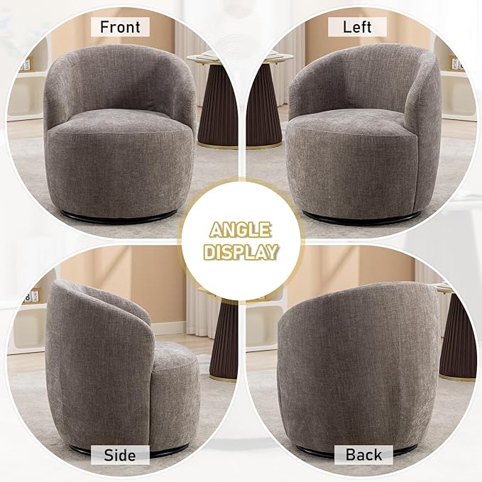 Swivel Accent Chair360 Degree Chenille Small Swivel Barrel ChairUpholstered Comfy Arm ChairModern Round Swivel Bucket ChairSingle Sofa Chair for Living RoomBedroomNursery(Grey)