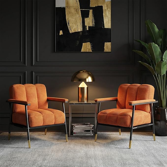 Accent Chair Mid-CenturyMetal FrameArmchairUpholstered Bedroom Chair for Living RoomOfficeReading SpacesGuest RoomBrown