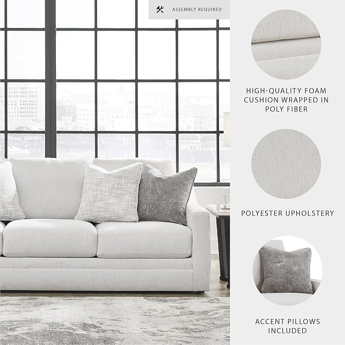 Signature Design by Ashley Maitelynn Contemporary Sofa with Accent Pillows Reversible Cushions and Sloped Arms Light Gray