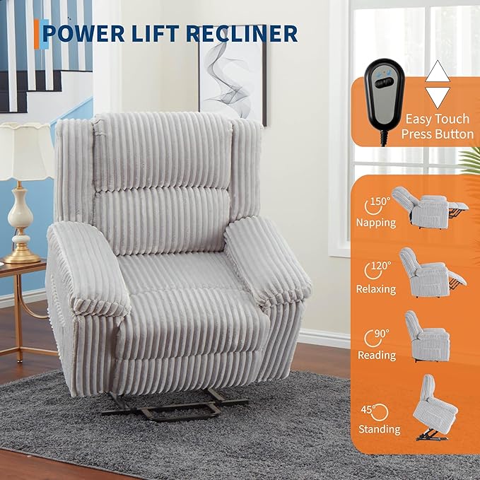 GarveeHome Power Lift Recliner Chair - Heat and Massage Electric Lift Plush Recliner with Soft Padded Seat Back Support &amp Armrests Designed for the Elderly and People with Mobility impaired
