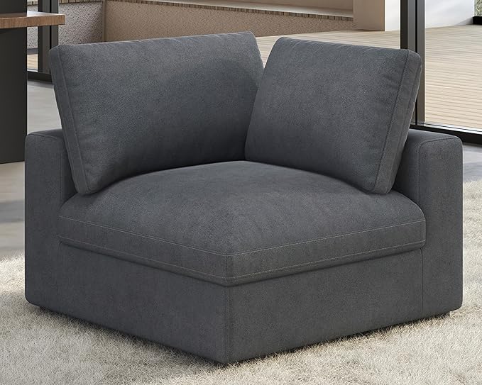 PaPaJet Modular Sectional Sofa 38 Inches Down Filled Sofa Couch Side Seat Comfy Couch for Living Room Grey Linen