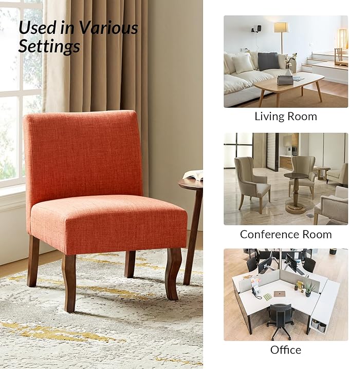 HULALA HOME Armless Accent Chair Set of 2Decorative Slipper Chair Vanity Chair for Bedroom Desk Living Room Bent LegRed