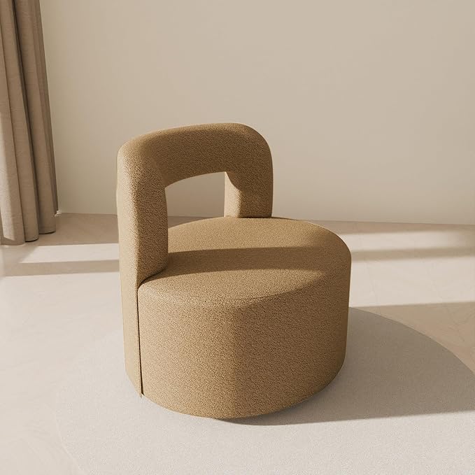 BELLEZE Contemporary Teddy Swivel Chair with Open-Back Design Cozy Upholstered Accent Chair for Living Room Bedroom or Office - 360° Rotating Base - Burke (Brown)