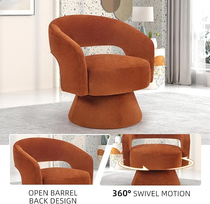 INZOY Swivel Barrel Chair Set of 2 Swivel Accent Chair with Thickened Soft Cushion Modern Chair with Velvet Comfy Round Accent Chair for Living Room Bedroom Orange