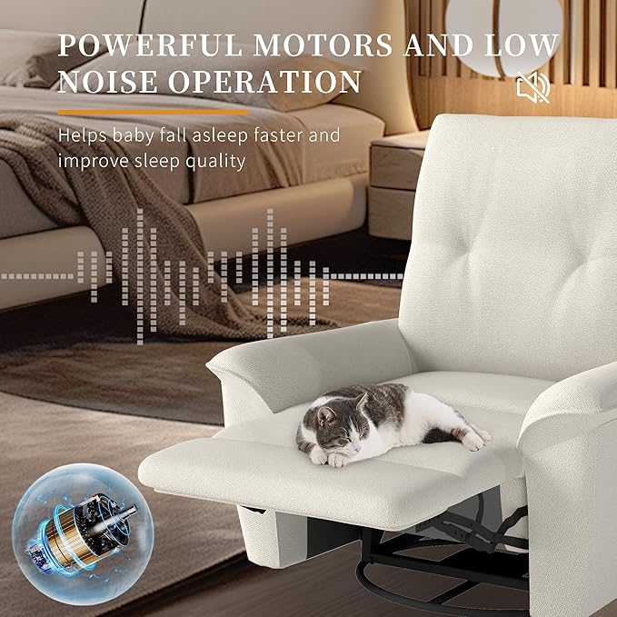 Power Swivel Rocker Recliner Chair for Nursery Upholstered Glider Rocking Chair with Phone HolderUSB Ports Small Recliners for Small Spaces Living Room Bedroom