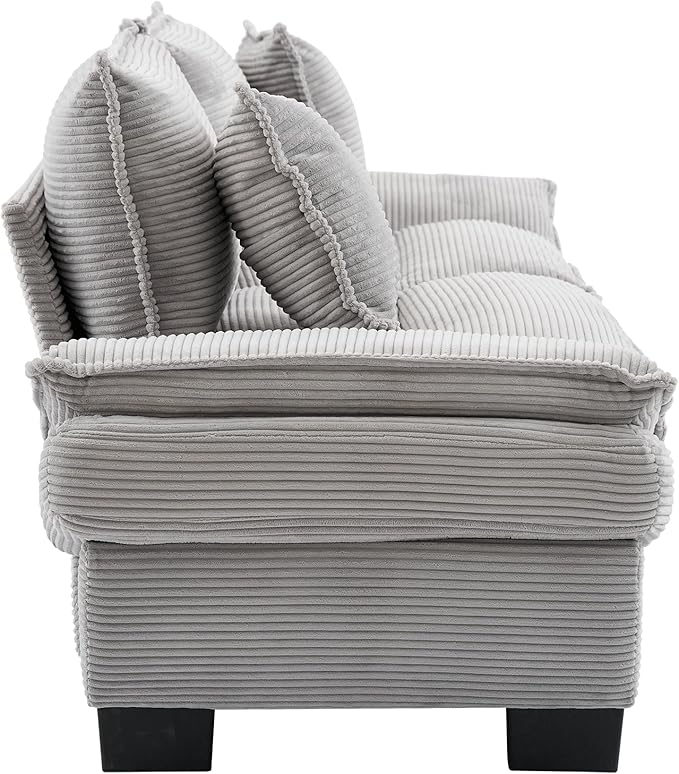 KEIKI Loveseat Sofa 84 Corduroy Upholstered Couch with Deep Seat and 2 Pillows Modern Loveseat Sofa Couch for Small Spaces Living Room Apartment Office Light Grey