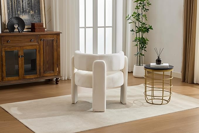 GDFStudio 30 Modern Accent Chair Upgrade Leisure Boucle Upholstered Armchair with Curved Arms and Waist Pillow Comfy Single Sofa Chair for Living Room Bedroom Office Apartment Ancient White