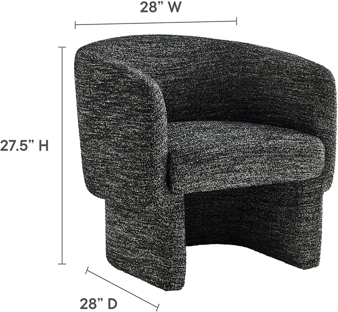 Modway Muse Comfy Barrel Accent Chair in Charcoal Boucle Fabric Cozy Round Reading Armchair – Upholstered Living Room Chair with Curved Back