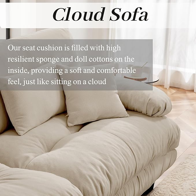 Modular Sectional Sofa for Living Room173 L-Shaped Comfy Couch with Ottoman Oversized 4 Seater Beige Sectional Couches with Pillows Fluffy Couch Set with Deep Seat