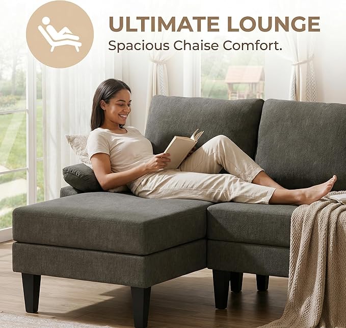 4-Seat U-Shaped Modular Sofa with Double Storage Ottoman - Space-Saving Convertible Lounge Couch for Home &amp Office Brown Grey