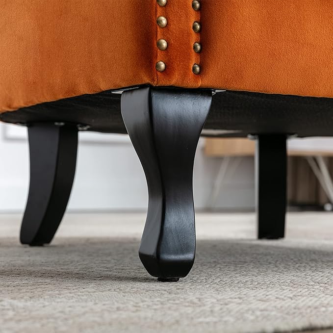 chairus Mid-Century Modern Accent Chairs Set of 2 Comfy Sofa Chairs Channel Back Armchairs with Small Pillow for Living Roon Bedroom Club - Velvet Orange