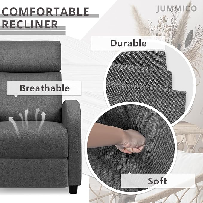JUMMICO Recliner Chair Adjustable Home Theater Single Recliner Sofa Furniture with Thick Seat Cushion and Backrest Modern Living Room Recliners (Fabric Aurora Grey)