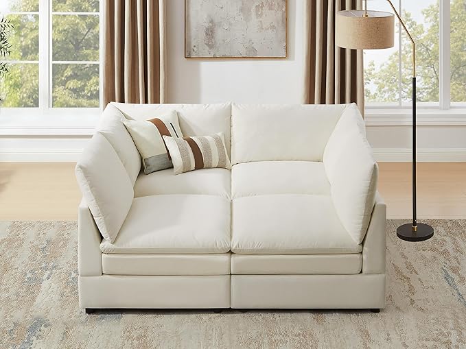 VANOMi 68 Cloud Modular Sectional Sofa Couches for Living Room Oversized Modern Sleeper Sofa with Deep Seat Double-Layer Thick Cushion Ottoman Convertible Upholstered Sofa Set Ivory White