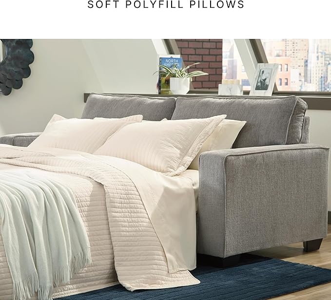Signature Design by Ashley Altari Modern Queen Sofa Sleeper with 2 Accent Pillows Light Gray