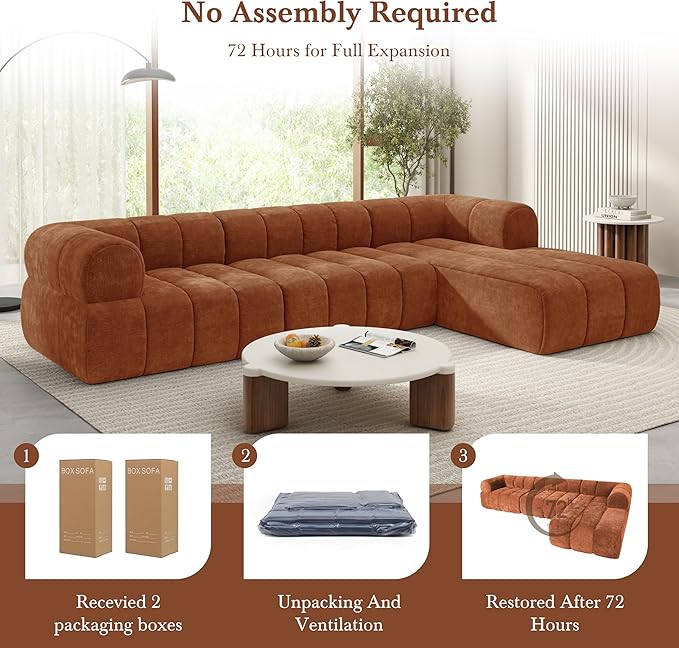 Christopher Knight Home Mania 122 Modular L-Shape Sofa Couch with Chaise Lounge Modern Sectional Sofa Set for Living Room Boucle Fabric Upholstered Cloud Couch with Deep Seat Orange