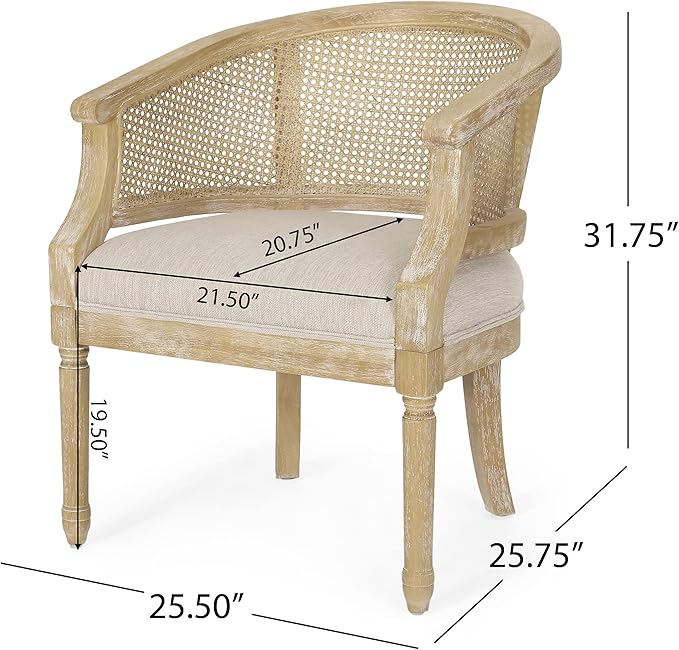 Merax French Country Accent Chair with Curved Back Farmhouse Rubber Wood Armchair for Living Home/Dining Room/Balcony/Patio Beige