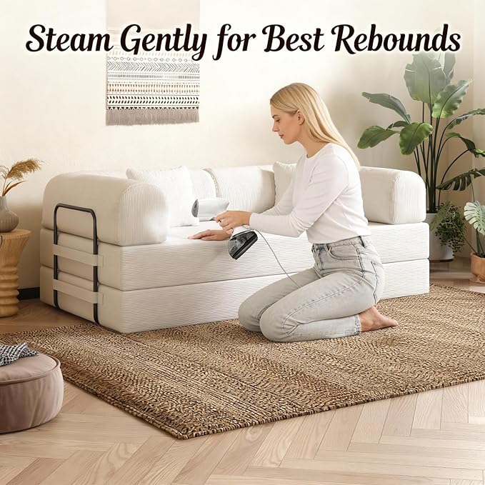 79'' Folding Sofa Bed 5-in-1 Convertible Sofa Bed Boneless Comfy Foldable Foam Couch with Pillow Modular Floor Couch for Living RoomBedroomLounge - Corduroy Grey
