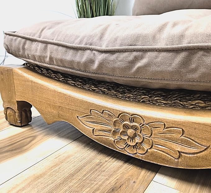 Handcrafted Wooden Meditation Chair with Woven Seagrass Seat 30 x 28 x 18 inches (Stone)