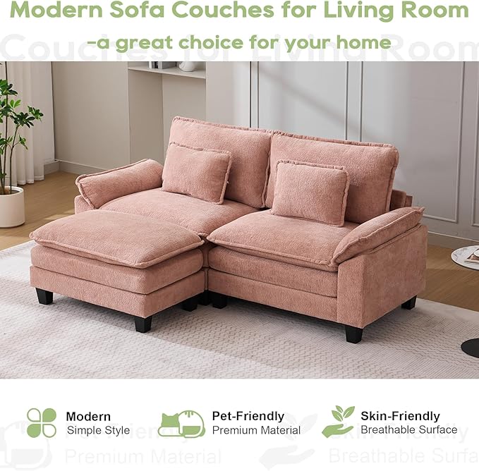 86 Modular Sectional Sofa Comfy Cloud Couch Sectional Sofa with Ottoman Chenille Sofa Sleeper Deep Seat Sofa with Throw Pillows for Living Room (Pink 86- L Shape)