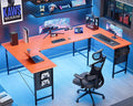 Pamray 71 Inch Large Computer Desk with Power OutletsU Shaped Corner Desk for Home Office Work and Gaming Orange