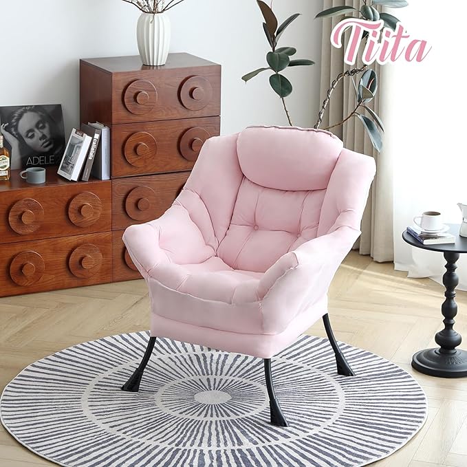 Tiita Lazy Chair Pink Modern Large Accent Armchair Comfy Leisure Sofa Reading Chair for Bedroom Living Room Dorm Rooms Garden and Courtyard Pink