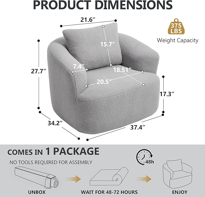 PELUMY Swivel Accent Chair Modern Round Barrel Chair Soft Teddy Fleece Fabric Swivel Chair for Living Room 360 Rotating Small Space Comfort Reading Chair No Tools Assembly (Light Grey)