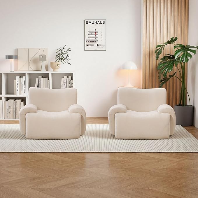 Mlmh &amp Kngwa Set of 2 Boneless Accent Chair 42 inch Oversized Chairs for Living Room Comfy Reading Nook Chair Single Couch with Wide Armrest for Bedroom Apartment Beige