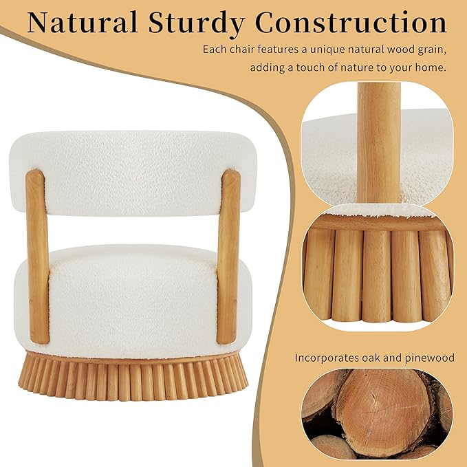 Christopher Knight Home Eloise Modern Accent Chair for Living Room Boucle Upholstered Single Lounge Sofa Chair with Wooden Frame Comfy Reading Chair for Bedroom Light Beige+Natural