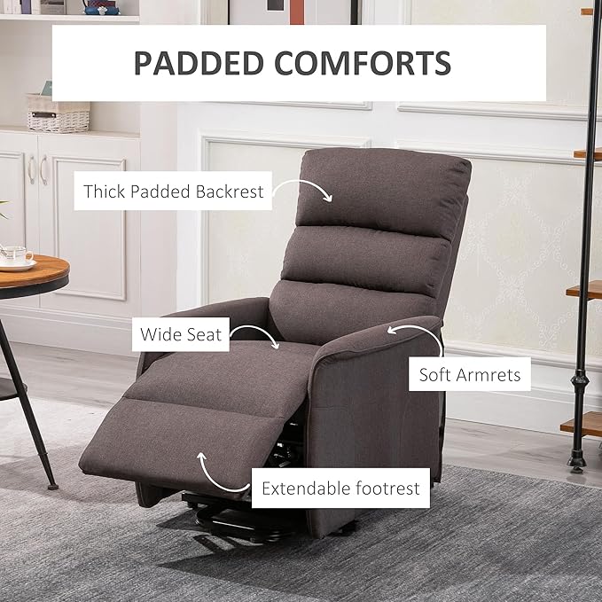 HOMCOM Power Lift Recliner Chair for Elderly Easy Assembly Fabric Lift Chair for Adults Recliner Sofa with Remote Control Side Pockets for Living Room Brown