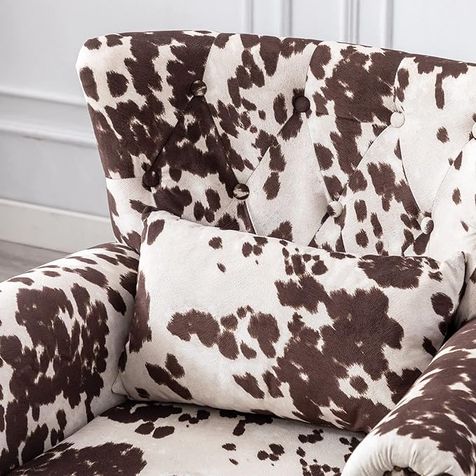chairus Mid-Century Modern Accent Chair Comfy Tufted Single Sofa Chair Wingback Armchair with Pillow for Club Living Room Bedroom - Velvet Cow