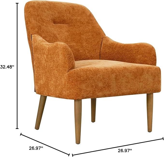 Chenille Armchair Modern Style Accent Chair with Wood Legs Comfy Design for Living Room Bedroom Office Orange