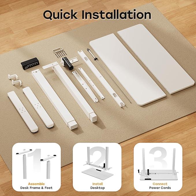 Small Standing Desk 40 ×20 Electric White Standing Table Height Adjustable Compact Sit Stand Desk with Splice Board Home Office Table with 2 Hooks