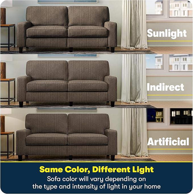 Serta Palisades 78 Track Arm Sofa Easy Care Polyester Soft Pillow Back Pocket Coil Seat Cushions Removable Covers Loveseat or Couch for Small Spaces Living Rooms or Bedrooms Brown