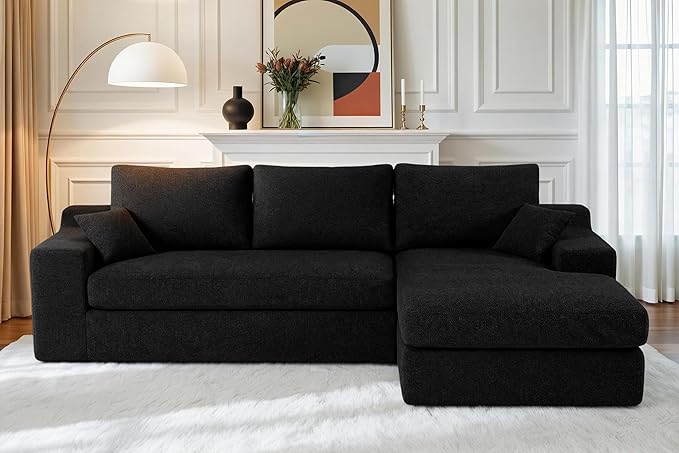 HABUTWAY 101'' Modular Sectional Sofa Cloud Sectional Couches for Living Room Comfy Boneless Couch with Deep Seat Modern L-Shape Sofa with Chaise No Assembly Required (Black Right Facing Chaise)