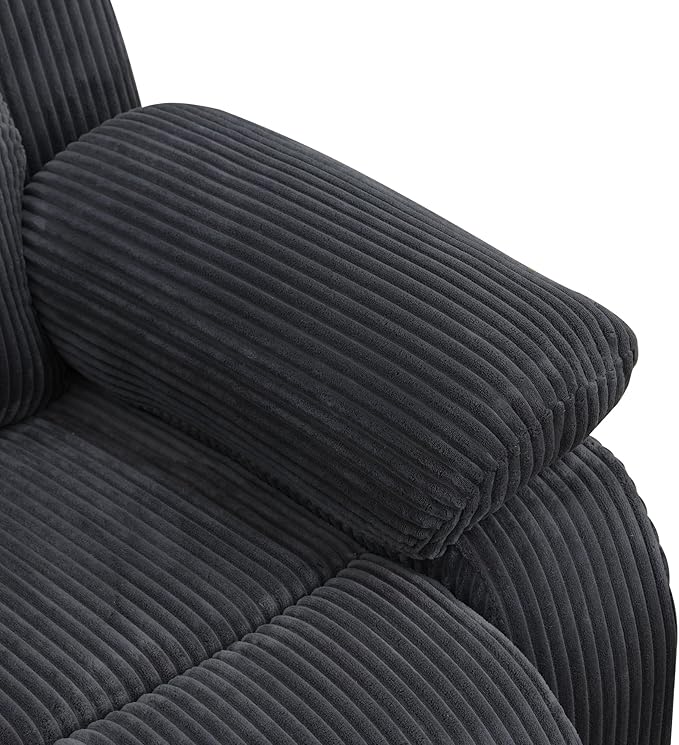 Manual Corduroy Recliner Chair Sofa for Living Room35 Ergonomic Reclining Chair with 10 Arm/Upholstered Seat/Metal FrameModern Single Couch for Rv Sofa/Home Theater/Office(Dark Grey)
