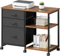 3 Drawer File Cabinet with Wheels Rolling Printer Stand with Open Storage Shelf Fabric Lateral Filing Cabinet for Home OfficeRustic Brown