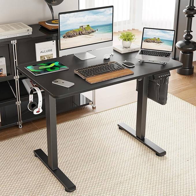 Standing Desk 40x24 Inch Sit Stand Desk Electric Height Adjustable Home Office Desks with Splice Board Ergonomic Rising Modern Lift Motorized Gaming Desktop Workstation (Black)
