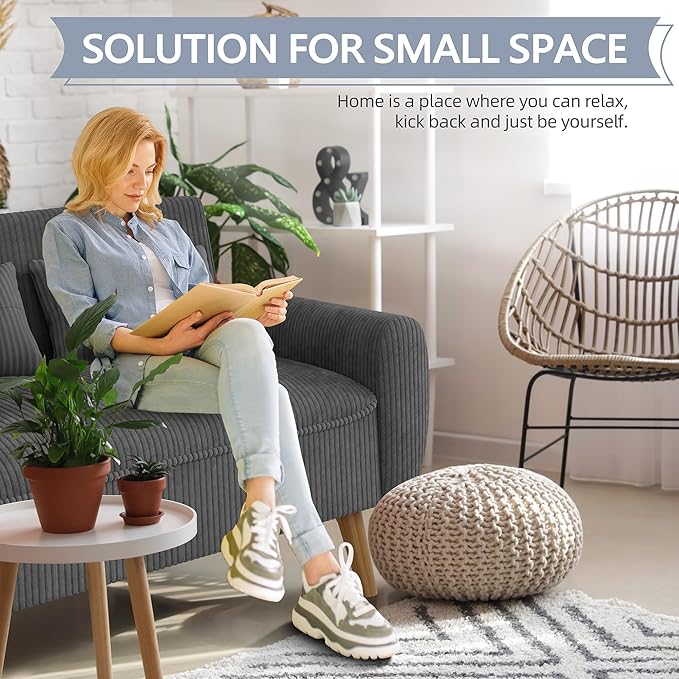 Shintenchi Small Modern Loveseat Couch Sofa Mid Century Fabric Upholstered 2-Seat Sofa Couch Love Seats Furniture for Small Space Dark Grey