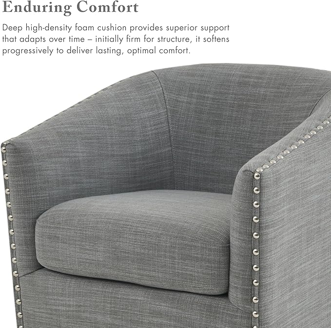 Madison Park Swivel Barrel Accent Chair Upholstered Curved Back with 7-Inch Thick Woven Cushion 360° Swivel Nailhead Trim Comfy Chair for Living Room Bedroom Office 28 Wide Grey Tyler