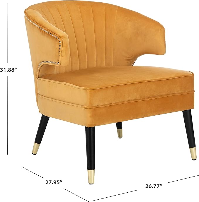 Safavieh Home Stazia Retro Glam Marigold Velvet and Black Wingback Accent Chair