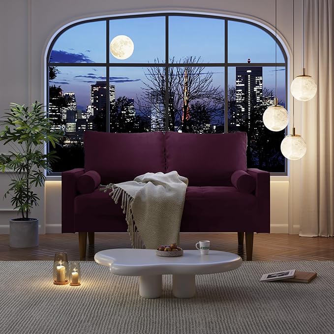 SILKIR Velvet Loveseat Sofa Love Seats Furniture for Small Spaces Mid-Century Modern Loveseats for Living Room Love Seat Couch 58 Inches Eggplant