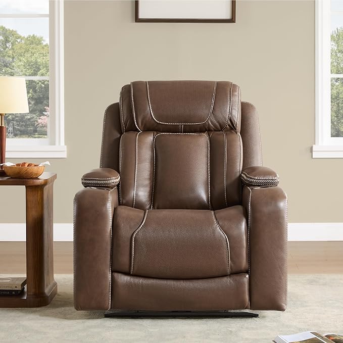 Watson &amp Whitely Genuine Leather Electric Recliner Chairs Oversized Super Zero Gravity Recliner Triple-Motor W Adjustable Lumbar Headrest Support &amp Hidden Storage Cafe Brown
