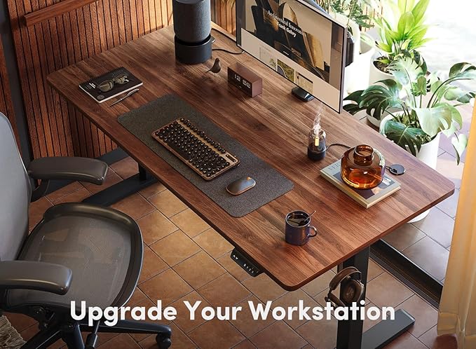 FEZIBO Height Adjustable Electric Standing Desk 48 x 24 Inches Stand up Table Sit Stand Home Office Desk with Splice Board (Walnut)