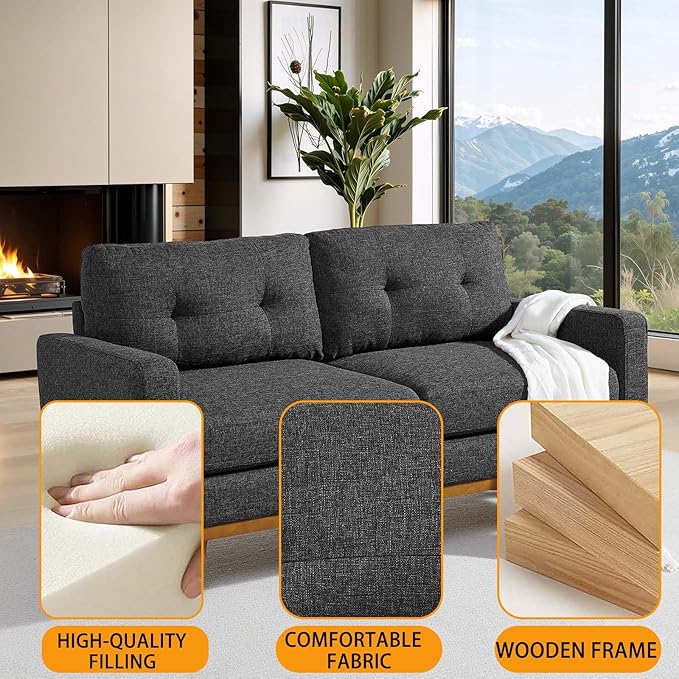 67.7 Mid-Century Modern Loveseat Sofa2-Seat Small Couch with Wooden Legs and Tufted Back for Living Room Bedroom Office ApartmentMini Upholstered Love Seat (Dark Gray)