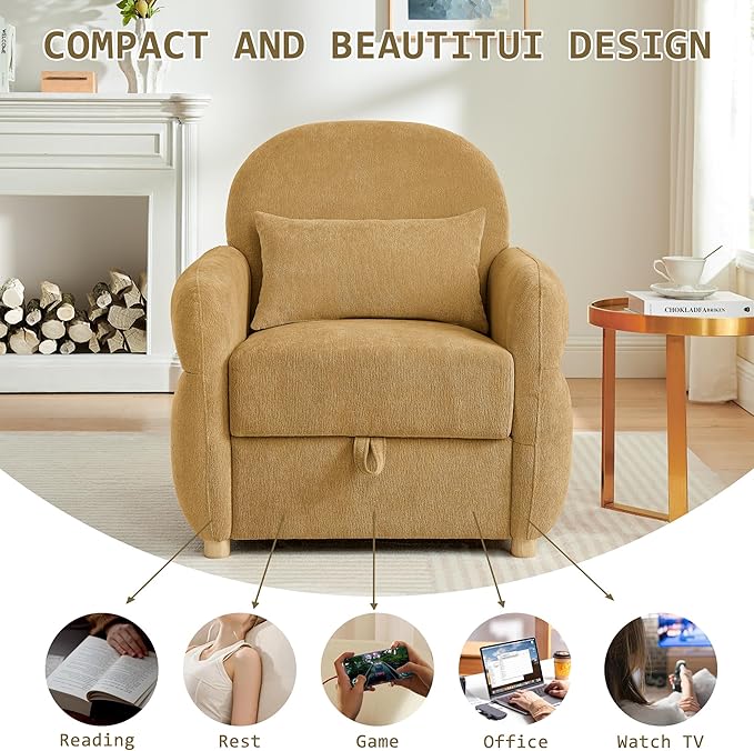 33.5 Accent Chair with Seat Storage Modern Reading Chair Accent Chairs for Living Room Armchair BedroomApartment (Ginger Yellow 33.5)