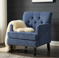 Accent Armchair Tufted Club Chair Upholstered Button Armchair with Lumbar Pillow Linen Fabric Sofa Chairs for Bedroom Living Room Mid Century Modern Reading Chair with Studded Blue