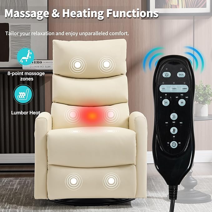 Manual Swivel Rocker Recliner Chair for Adults Overstuffed Reclining Glider Chair for Nursing with Vibration Massage &amp Heat Living Room Rocking Recliner 3-Stage backrest Faux Leather Light Yell