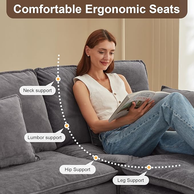 152 Modular Sectional Couches for Living Room U Shaped Cloud Couch with Ottoman Chenille Deep Seat Sofa Cloud Sectional Couch with Charging Station Cup Holder Side Pocket Grey