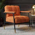 Accent Chair Mid-CenturyMetal FrameArmchairUpholstered Bedroom Chair for Living RoomOfficeReading SpacesGuest RoomBrown