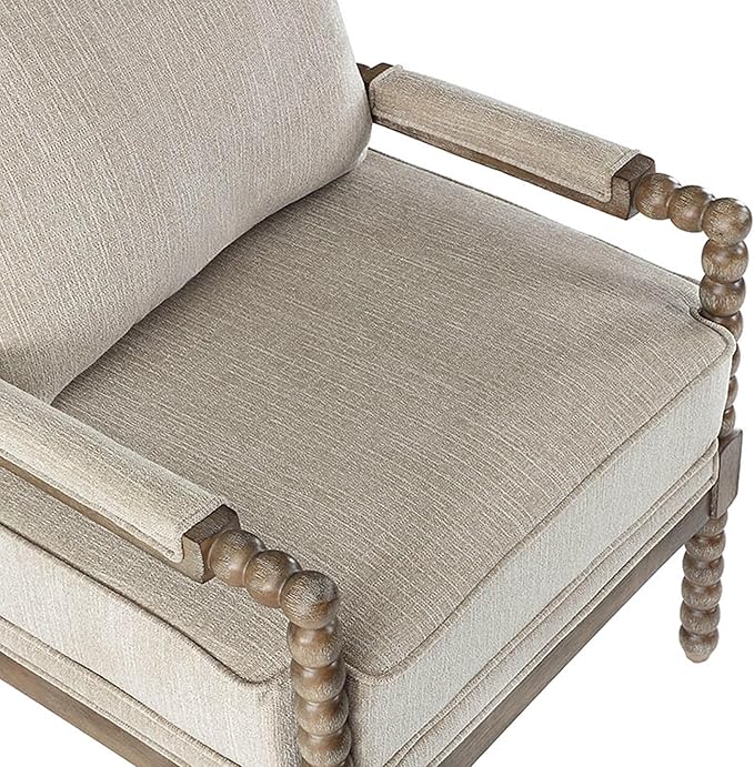 DUHOME Linen Fabric Spindle Accent Chair with Wood FrameModern Accent Chairs with Padded Spring Seat and Brushed White Base for Living Room Bedroom Farmhouse Home Office Belcony